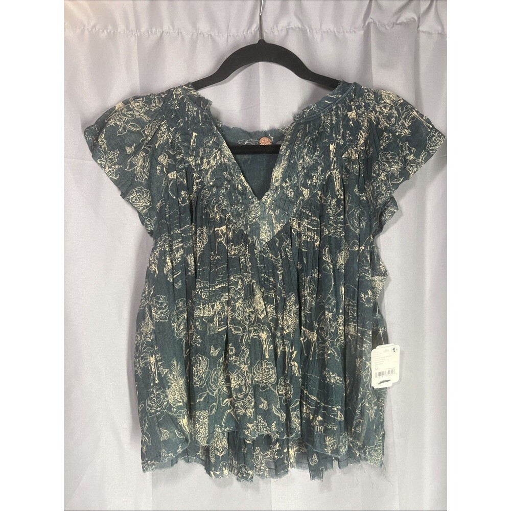 Free People Padma Evergreen X Small Crop Top Green NWT Oversized Lightweight